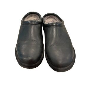Ugg Classic Clog Men's Size 9 Shoes Black Leather Fur Lined Shearling Mules